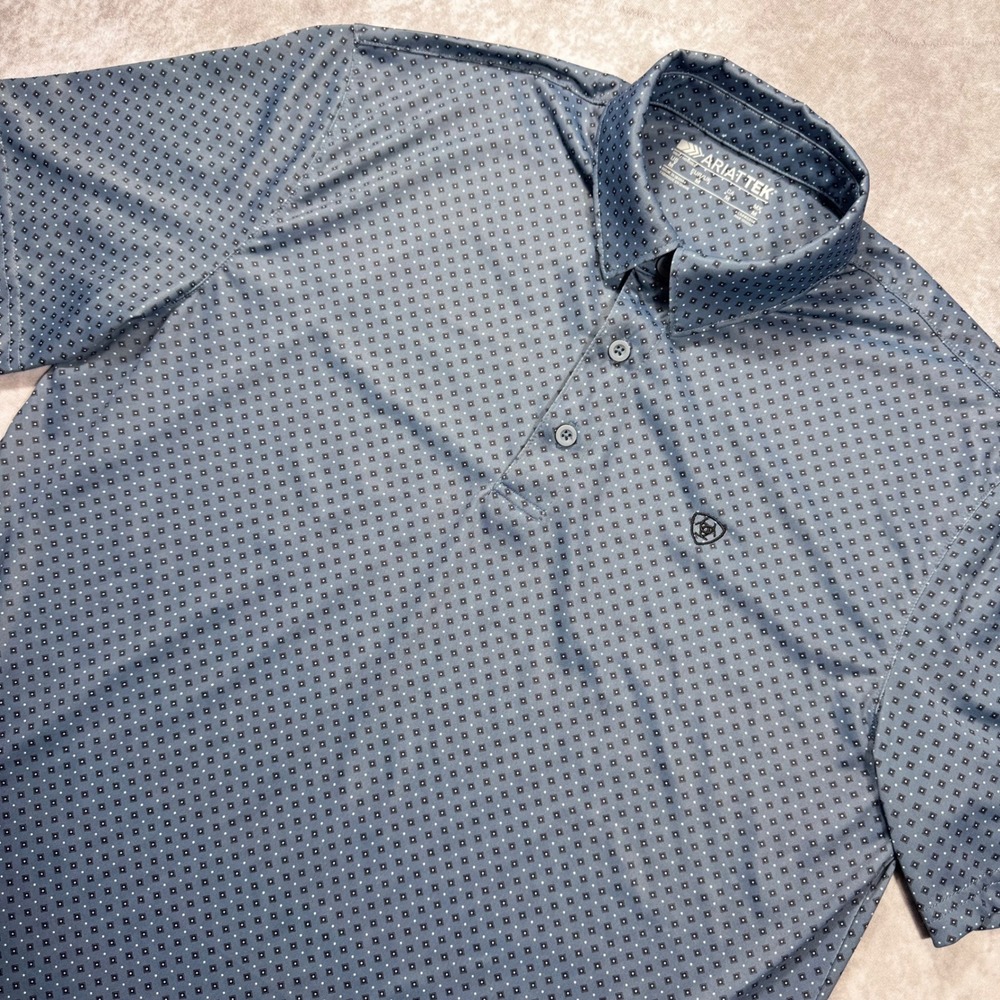 AriatTEK Mens Blue Geometric Diamond Print Performance Polo Shirt Size M